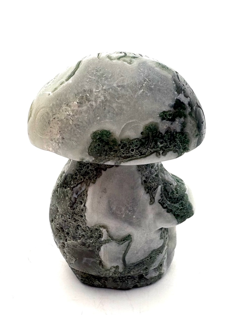 Moss Agate Crystal Mushroom Carving